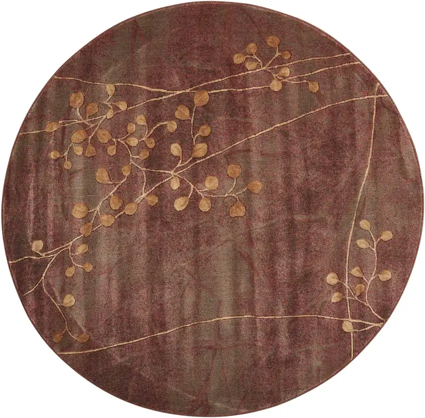 6' Brown Round Floral Power Loom Area Rug Photo 5