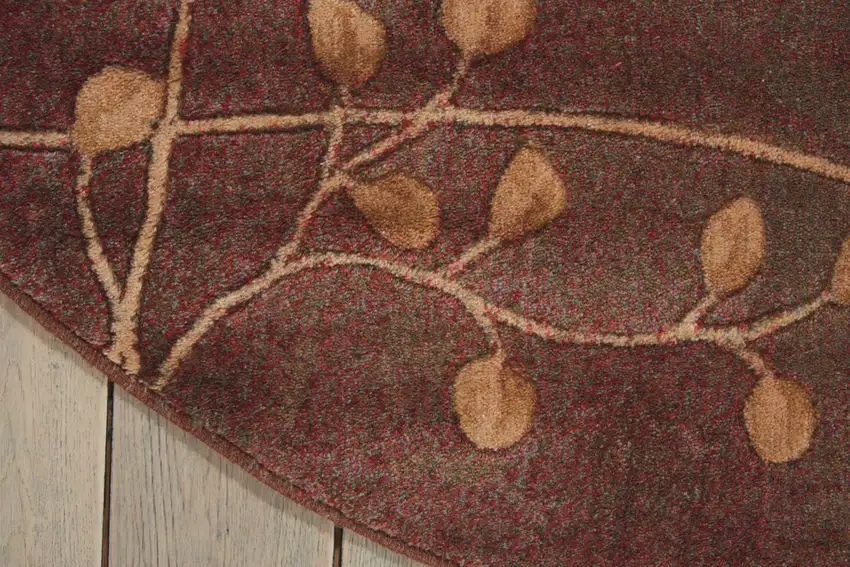 6' Brown Round Floral Power Loom Area Rug Photo 4
