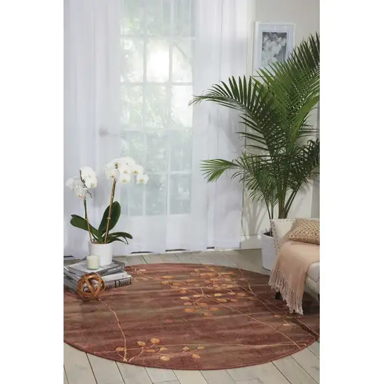 6' Brown Round Floral Power Loom Area Rug Photo 5
