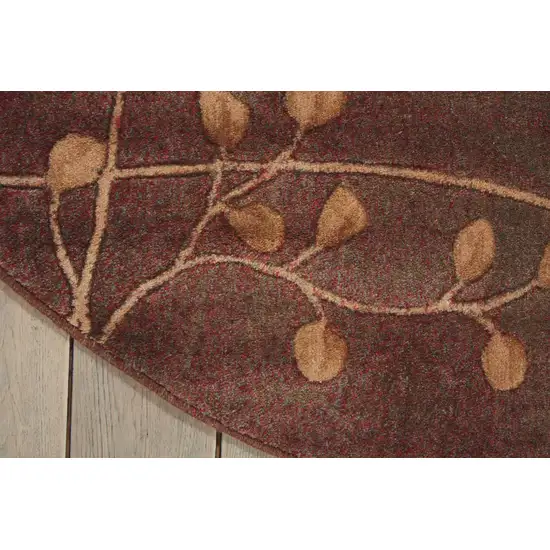6' Brown Round Floral Power Loom Area Rug Photo 9