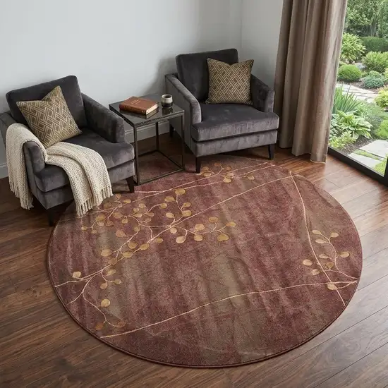 6' Brown Round Floral Power Loom Area Rug Photo 1