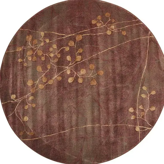 6' Brown Round Floral Power Loom Area Rug Photo 3