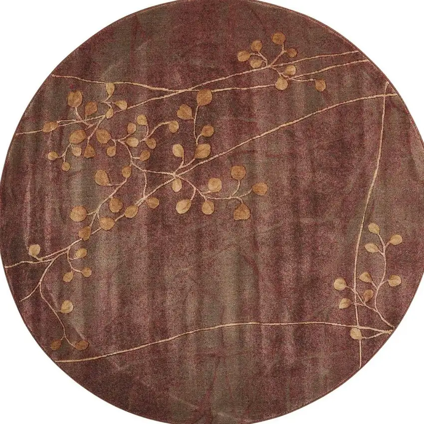 6' Brown Round Floral Power Loom Area Rug Photo 3