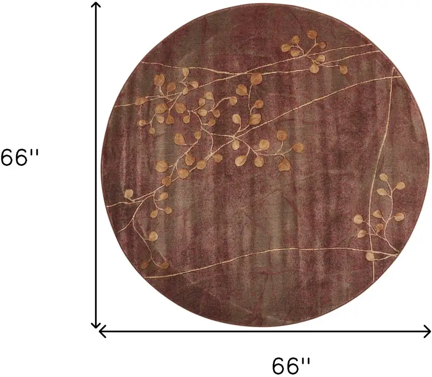 6' Brown Round Floral Power Loom Area Rug Photo 3