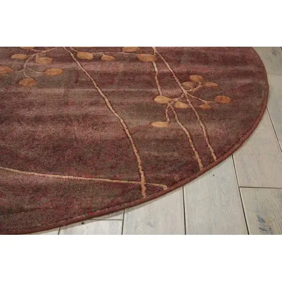 6' Brown Round Floral Power Loom Area Rug Photo 9