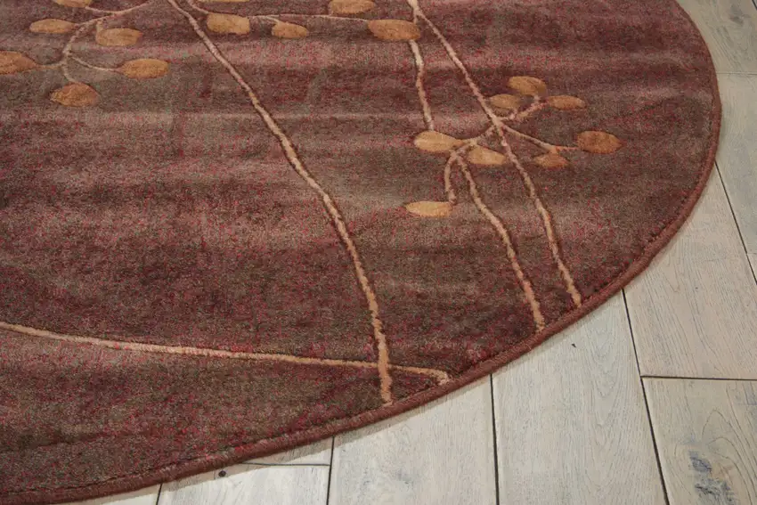 6' Brown Round Floral Power Loom Area Rug Photo 9