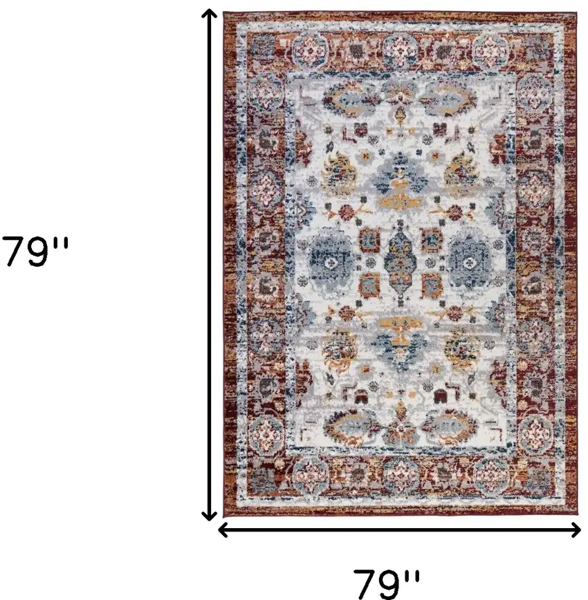 6' Brown Round Floral Power Loom Area Rug Photo 8