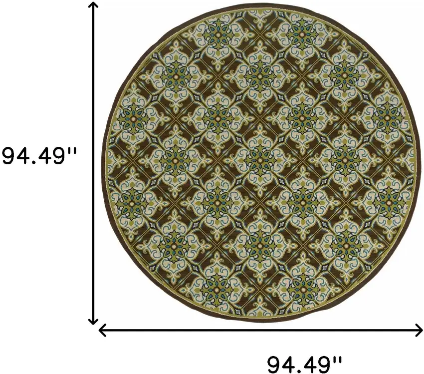 8' Brown Round Floral Stain Resistant Indoor Outdoor Area Rug Photo 4