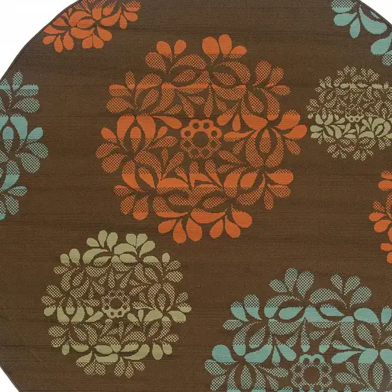 Brown Round Floral Stain Resistant Indoor Outdoor Area Rug Photo 5