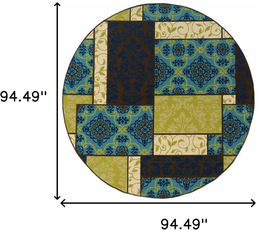 8' Brown Round Geometric Stain Resistant Indoor Outdoor Area Rug Photo 4