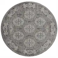 Photo of 6' Brown Round Medallion Power Loom Area Rug