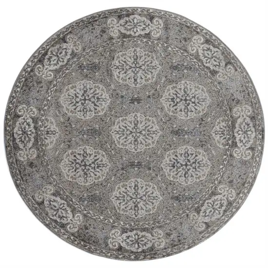 6' Brown Round Medallion Power Loom Area Rug Photo 1