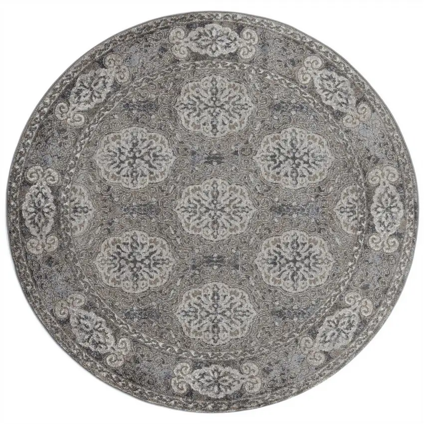 6' Brown Round Medallion Power Loom Area Rug Photo 1