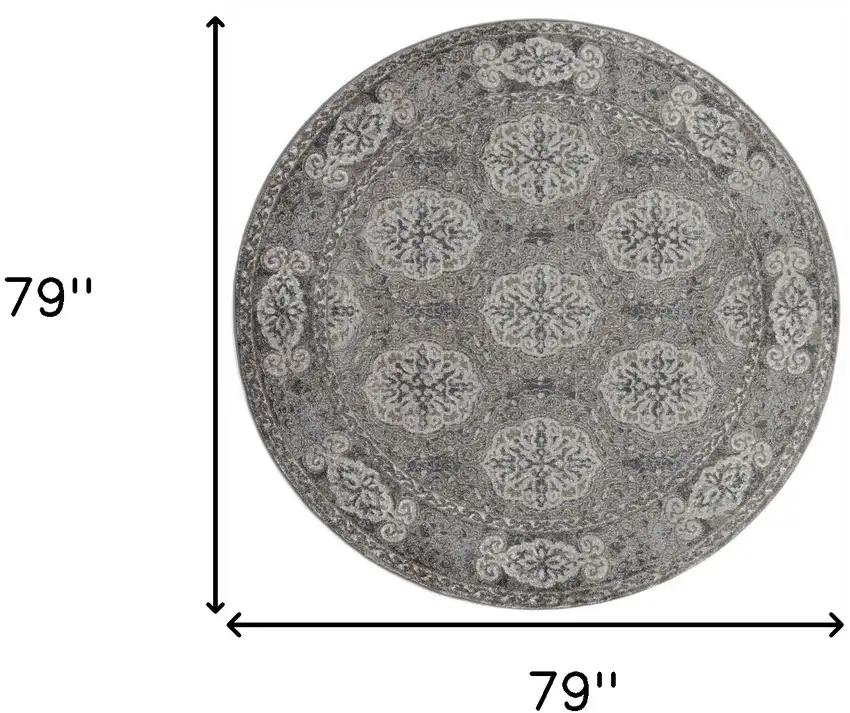 6' Brown Round Medallion Power Loom Area Rug Photo 5
