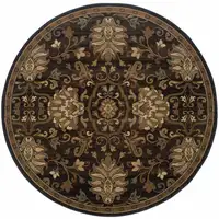 Photo of 8' Brown Round Oriental Power Loom Stain Resistant Area Rug