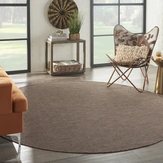 8' Brown Round Power Loom Area Rug Photo 7