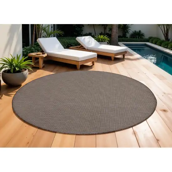 8' Brown Round Power Loom Area Rug Photo 1