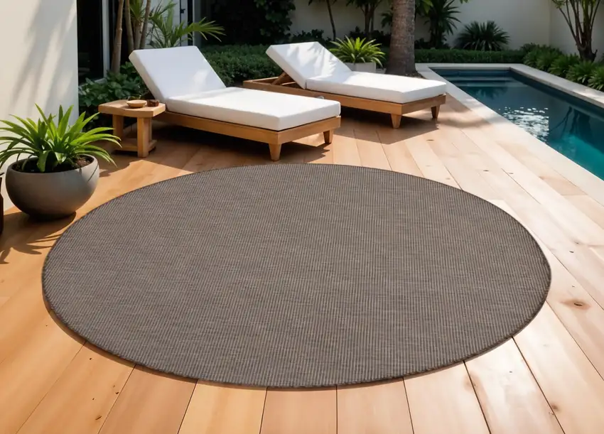 8' Brown Round Power Loom Area Rug Photo 1