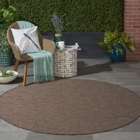 6' Brown Round Power Loom Area Rug Photo 6