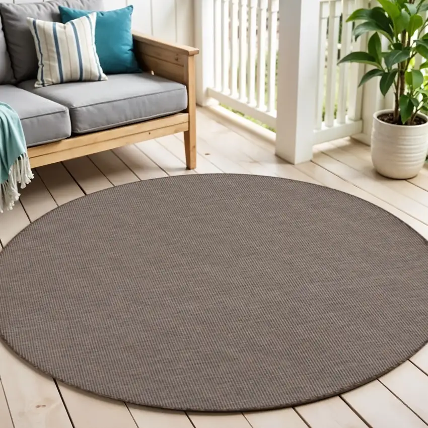 6' Brown Round Power Loom Area Rug Photo 1