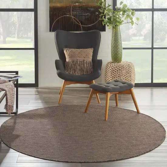 6' Brown Round Power Loom Area Rug Photo 5