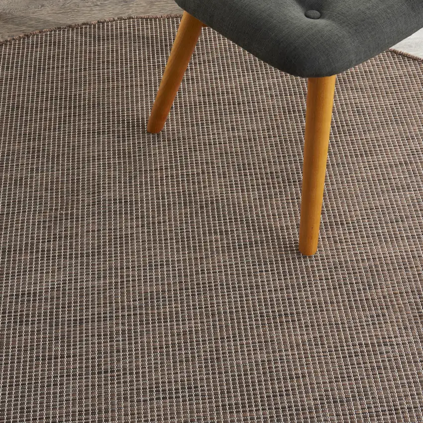 6' Brown Round Power Loom Area Rug Photo 3