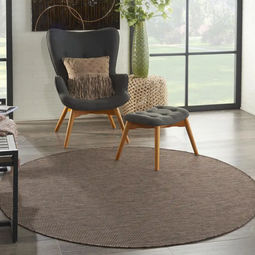 6' Brown Round Power Loom Area Rug Photo 7