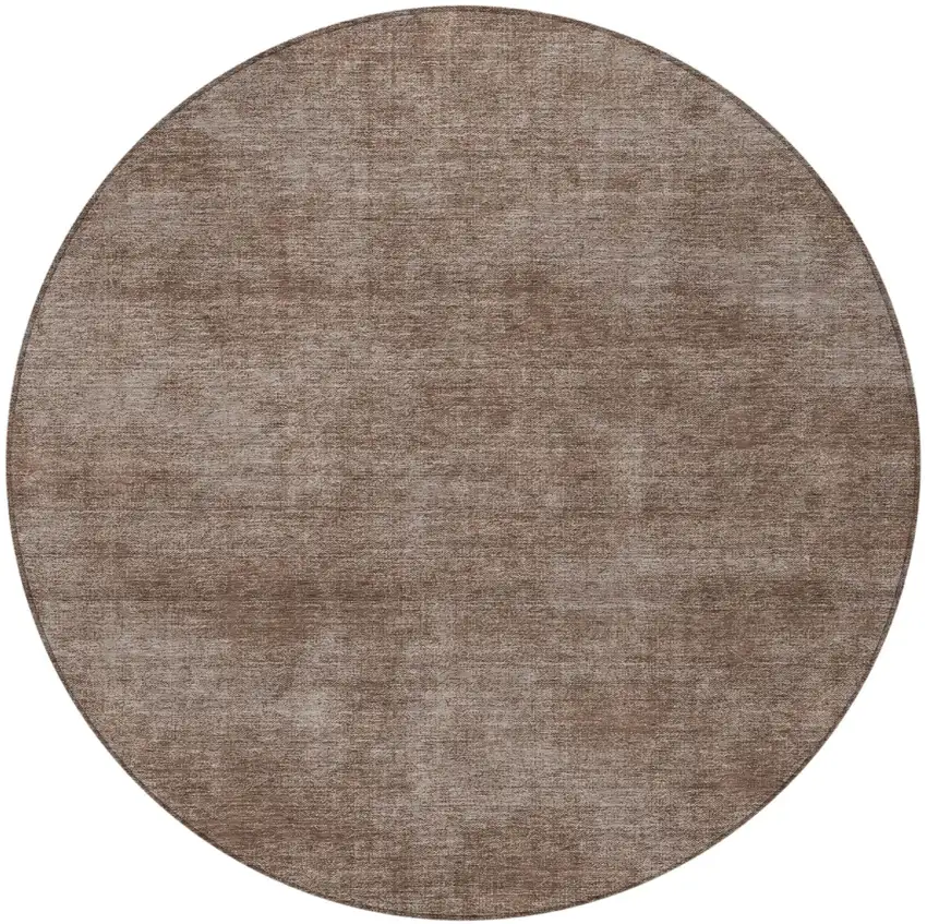 8' Brown Round Washable Indoor Outdoor Area Rug Photo 5