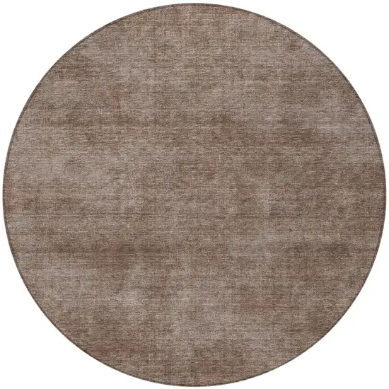 8' Brown Round Washable Indoor Outdoor Area Rug Photo 5