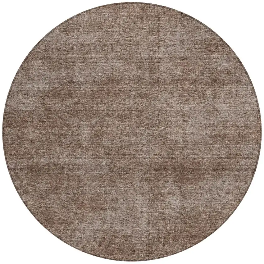 8' Brown Round Washable Indoor Outdoor Area Rug Photo 4