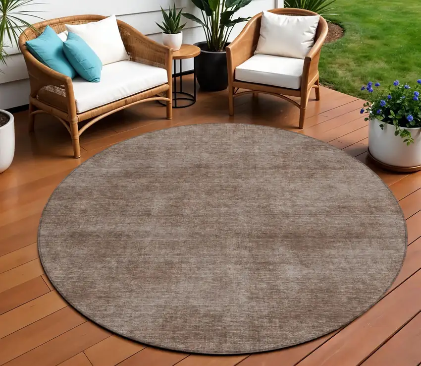 8' Brown Round Washable Indoor Outdoor Area Rug Photo 1