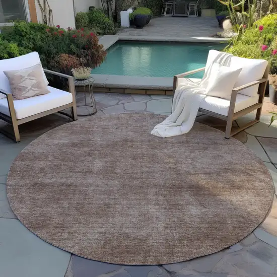 8' Brown Round Washable Indoor Outdoor Area Rug Photo 6