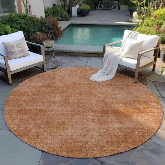 8' Brown Round Washable Indoor Outdoor Area Rug Photo 6