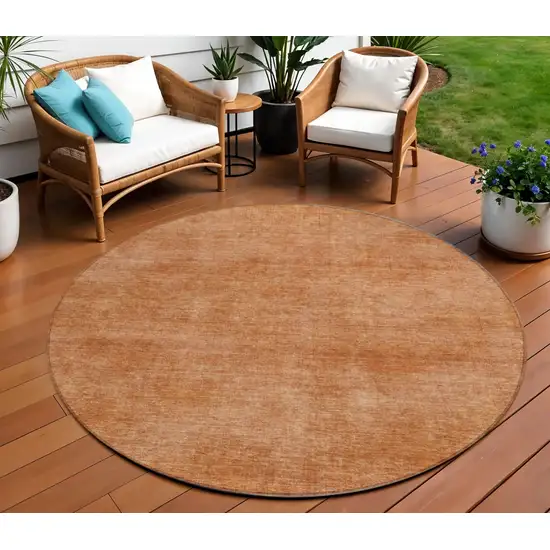 8' Brown Round Washable Indoor Outdoor Area Rug Photo 1