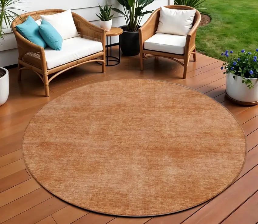 8' Brown Round Washable Indoor Outdoor Area Rug Photo 1