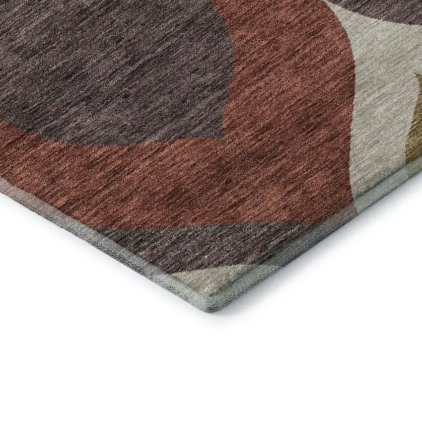 8' Brown Rust And Teal Ogee Washable Round Rug With UV Protection Photo 7