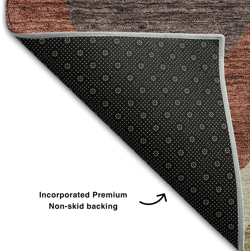 8' Brown Rust And Teal Ogee Washable Round Rug With UV Protection Photo 6