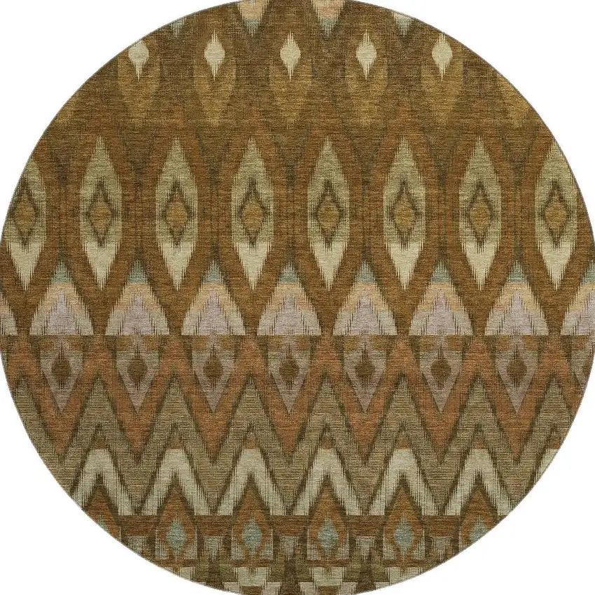 8' Brown Sage And Beige Southwestern Washable Round Rug With UV Protection Photo 4