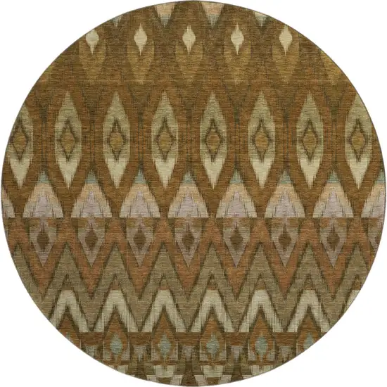 8' Brown Sage And Beige Southwestern Washable Round Rug With UV Protection Photo 1