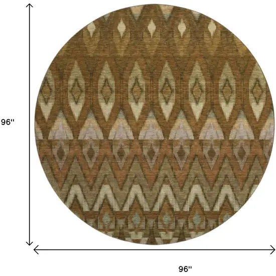 8' Brown Sage And Beige Southwestern Washable Round Rug With UV Protection Photo 3