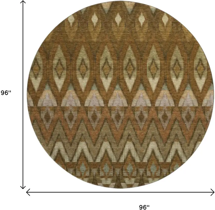 8' Brown Sage And Beige Southwestern Washable Round Rug With UV Protection Photo 3