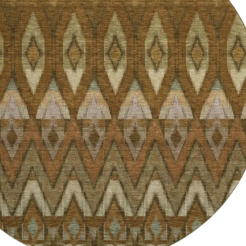 8' Brown Sage And Beige Southwestern Washable Round Rug With UV Protection Photo 3