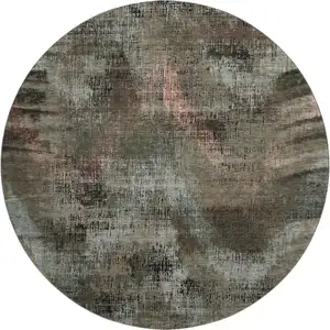Photo of 8' Brown Salmon And Gray Abstract Washable Round Rug With UV Protection