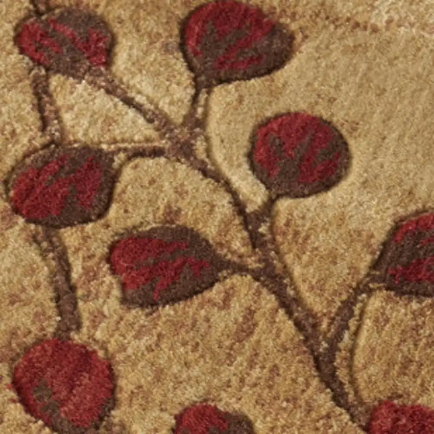 7' Brown and Red Square Floral Power Loom Area Rug Photo 3