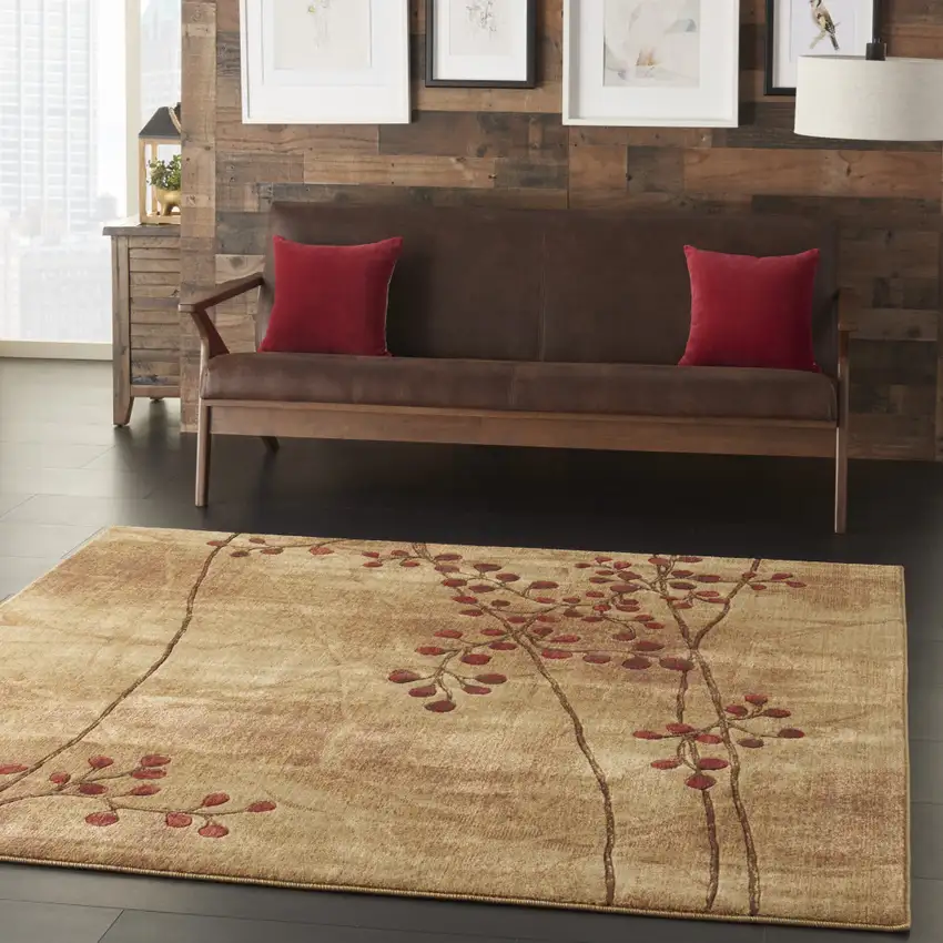 7' Brown Square Floral Power Loom Area Rug Photo 7