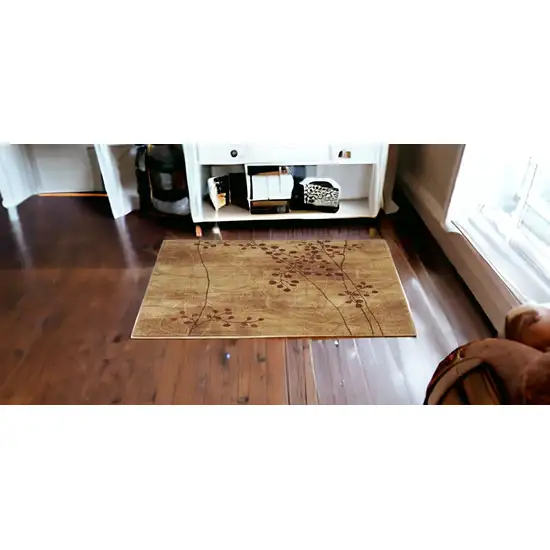 7' Brown and Red Square Floral Power Loom Area Rug Photo 1