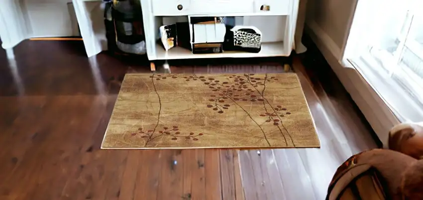 7' Brown and Red Square Floral Power Loom Area Rug Photo 1