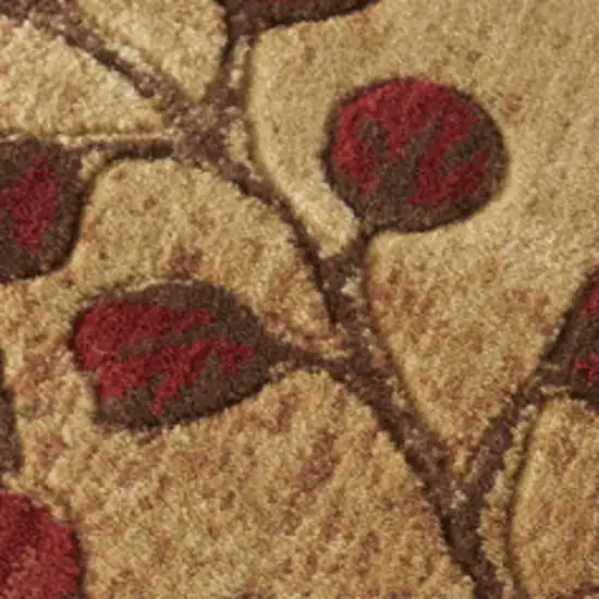 7' Brown and Red Square Floral Power Loom Area Rug Photo 1