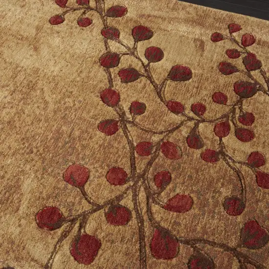 7' Brown and Red Square Floral Power Loom Area Rug Photo 4