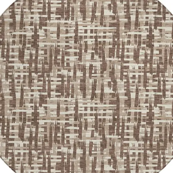 8' Brown Tan And Beige Round Abstract Washable Indoor Outdoor Area Rug Photo 5